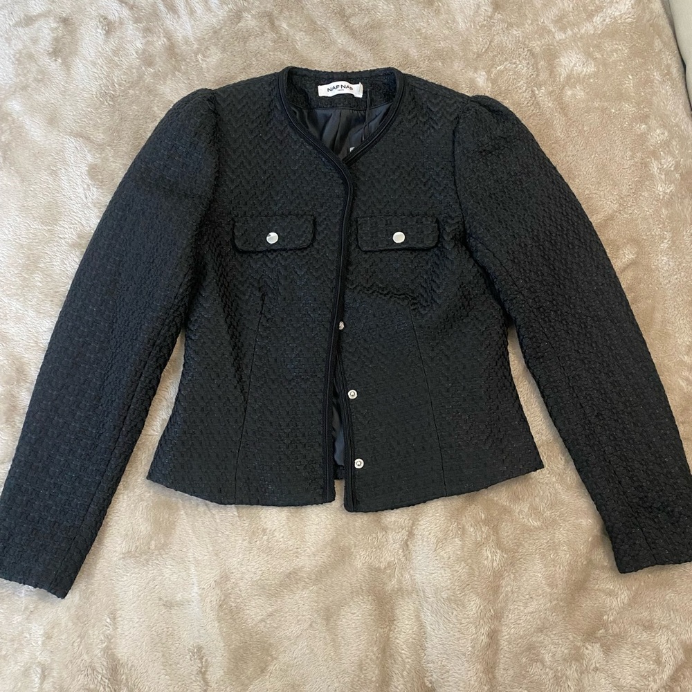 Naf Naf Black Quilted Blazer Jacket